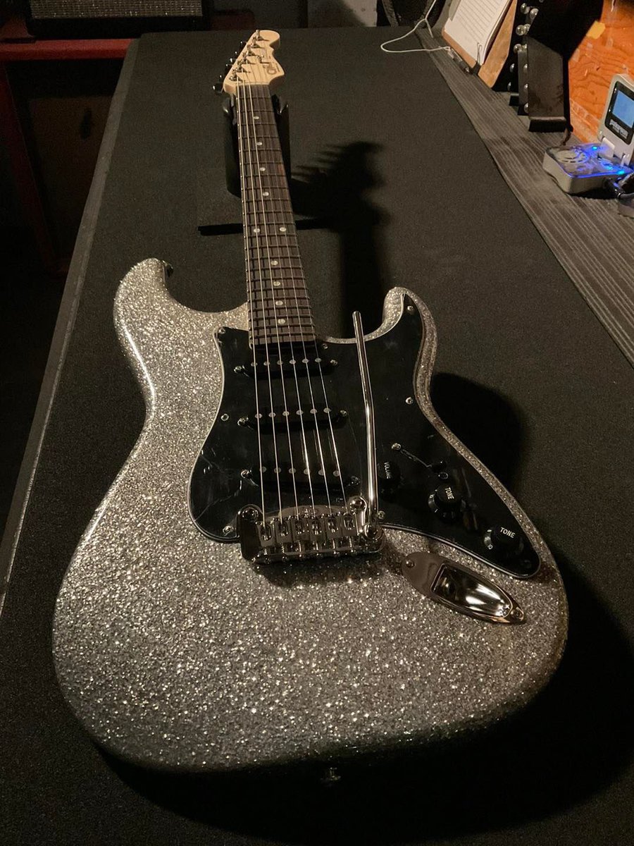 Legacy in Silver Metal Flake, 3-ply black guard, hard rock maple neck with rosewood fingerboard, Light Tint Satin finish. Built for G&L Premier Dealer Performance Music Center in Woburn, Massachusetts. #glguitars