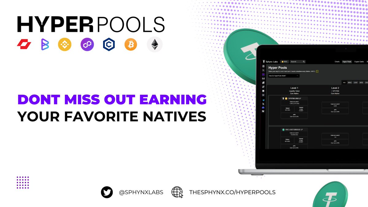 Why pass out on the opportunity of earning more $BSC, $ETH, $CRO, $BRISE, $LOOP, $MATIC or even $BTC ? All made possible with the Sphynx Labs Hyper Pools 🔮🧪