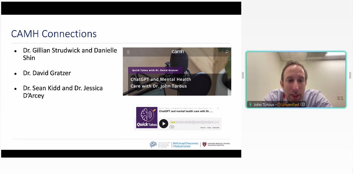 "We may be at a tipping point." 

Terrific grand rounds by colleague &amp; friend <a href="/JohnTorousMD/">John Torous, MD MBI</a> on digital mental health. He also mentions his ongoing collaborations with <a href="/CAMHnews/">CAMH</a> - and we look to more in the future.
