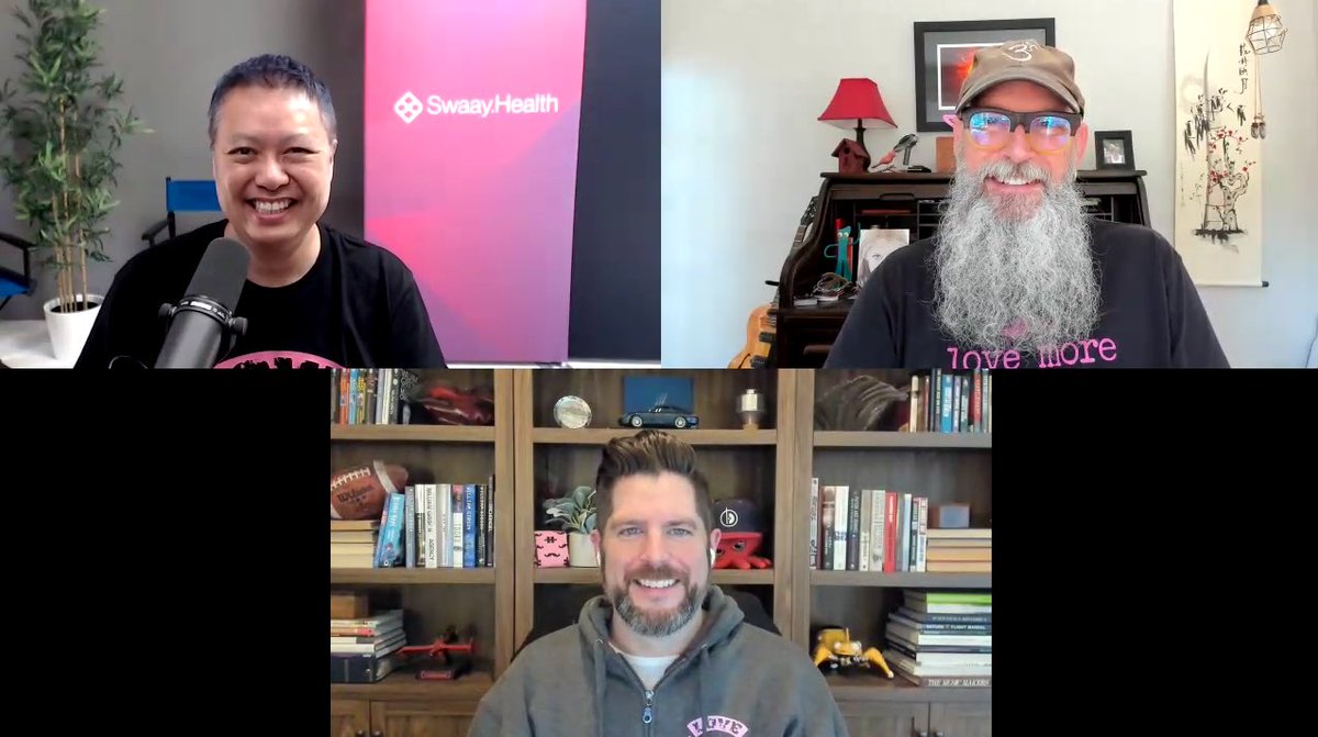 shoutout to @Colin_Hung for getting the band back together after a few years! looking forward to his @SwaayHealth podcast dropping next week with @andrewintech & i sharing more about the OG #pinksocks story! 🌍💖😊 #hcmktg #SwaayHealth ✨