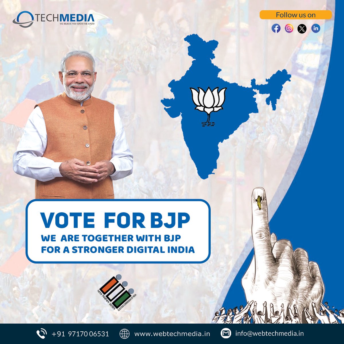 TechmediaWeb's tweet photo. At Web Techmedia, we support @narendramodi vision for a stronger digital India. Join us in backing @BJP4India this 2024 election for a tech-driven, prosperous future.

#BJP4IND #narendra_modi #Modi4PM2024 #modi #election #loksabha #voting #delhi #india #digitalindia #bjpdelhi https://t.co/fRK2WHPKr7