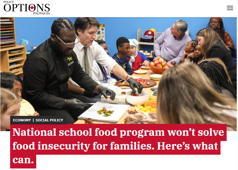 Progress on a national school food policy is a positive step towards improving student nutrition, academic success & more, but it shouldn't be expected to address food insecurity. What would? Changing the CCB to better address income inadequacy. More at: policyoptions.irpp.org/magazines/may-…