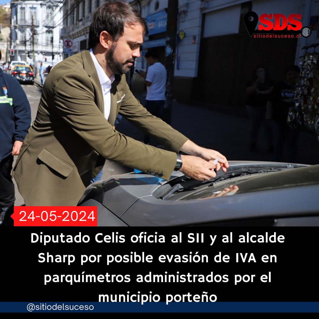 Diputado Celis oficia al SII y al alcalde Sharp por posible evasión de IVA en parquímetros administrados por el municipio porteño Detalles en ➡️ sitiodelsuceso.cl/2024/05/24/dip…