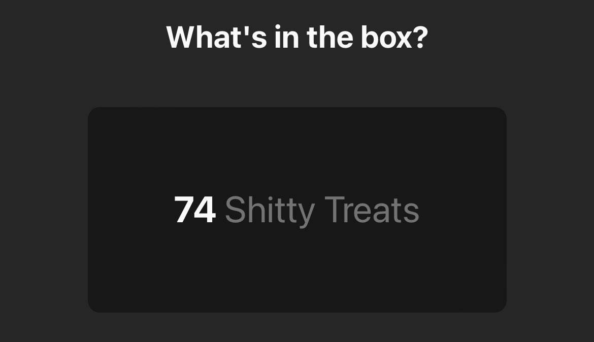 What was in your #treasurebox ?
Comment below 🎁
Mine gave me 74treats 🍭

@ShittyKitties_ 
#shittyadventures