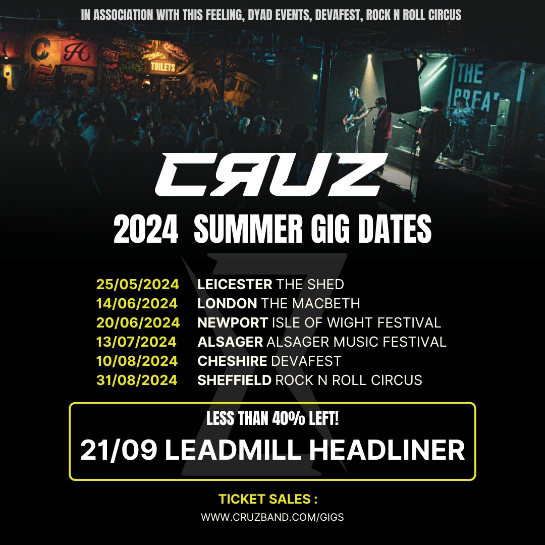 Our summer plans 😎☀️ Less than 40% of tickets left for @Leadmill! Make sure to grab them up now! All tickets available at cruzband.com/gigs 🎟️