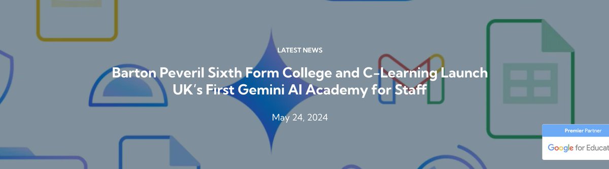 In stealth mode for some time, today we share that @bartonpeveril is the 1st @C_learning_net #Gemini #AI #Academy organisation, empowering their workforce to use the most powerful #AI tools from @GoogleForEdu. Full story tinyurl.com/55ksuad7