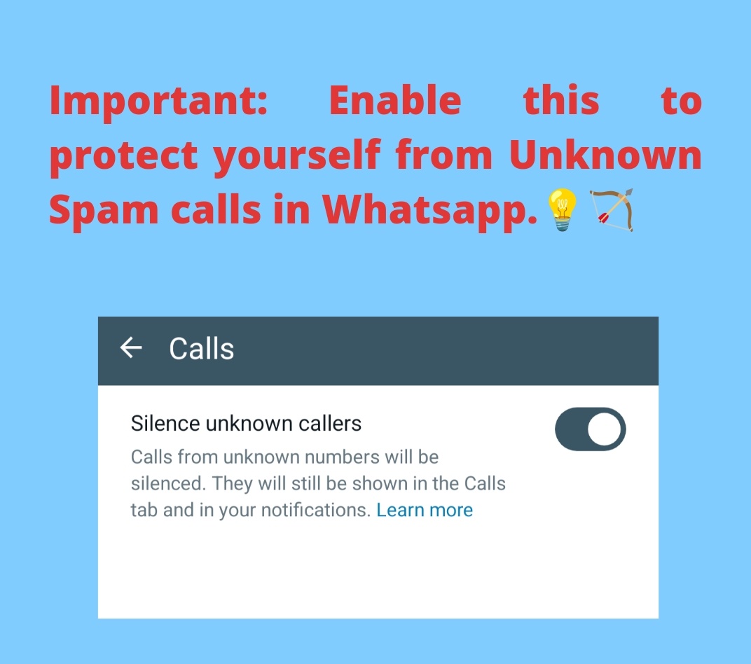 Cyber Security Awareness Tip
Enable this setting in Whatsapp
To protect yourself from Spam calls.

#cybersecurity #whatsapp #cyberawareness