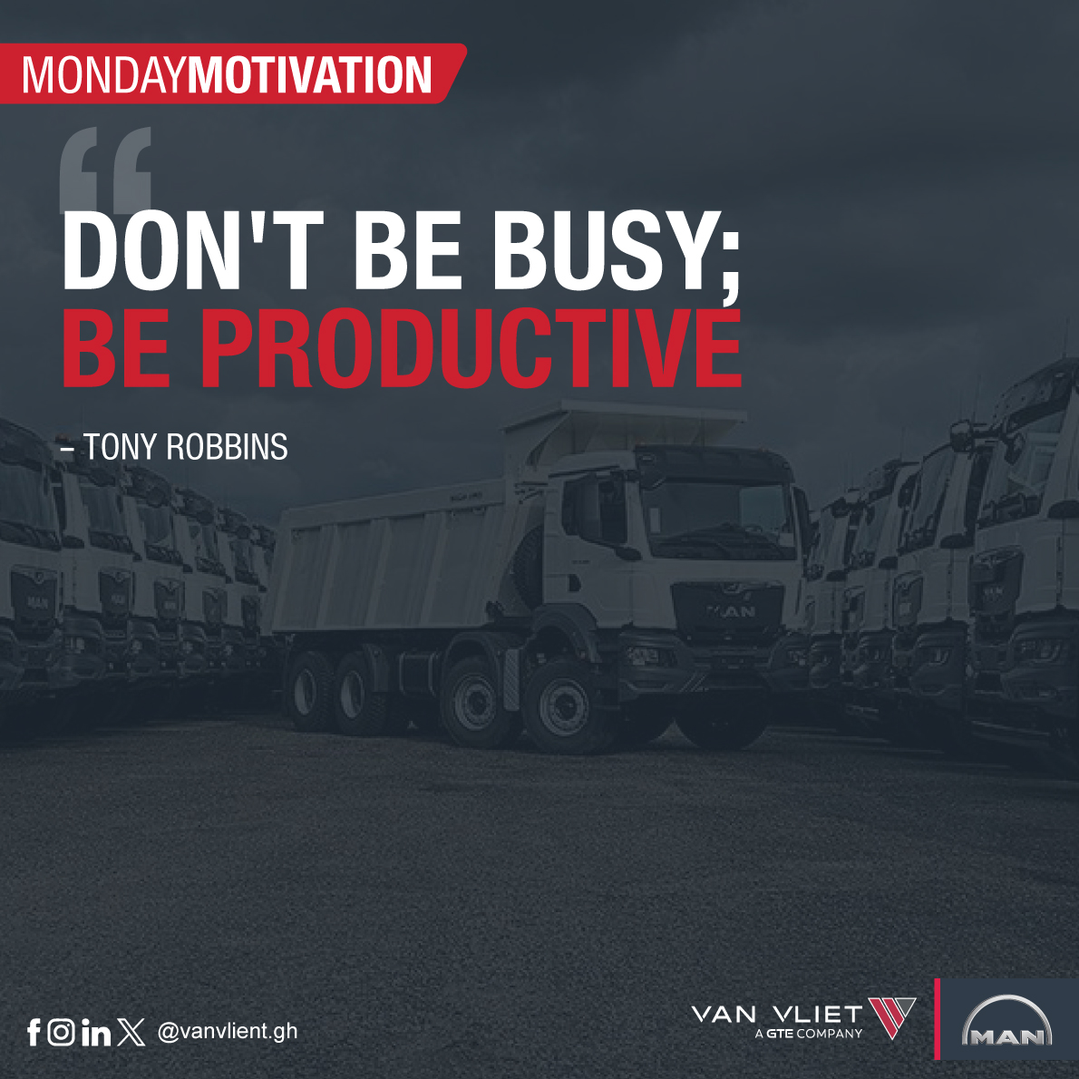 vanvliet_gh's tweet photo. Don't just get through the day; get something from the day. Don't be BUSY; be PRODUCTIVE.

Read more: https://t.co/Eh3fINFrWA

#van_vlietmotivation #mantruckandbus #mantrucks #vanvlietGH #mondaymotivation #vanvlietghana #ghana https://t.co/NSdS0Nv0G3