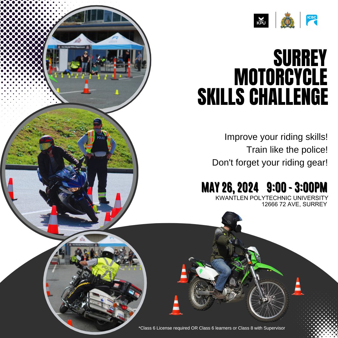 🏍️🏍️Hey Riders! If you're heading to Surrey this weekend, don't miss the FREE Motorcycle Skills Challenge event happening at Kwatlen University! 🆓🆓🆓 👇👇👇