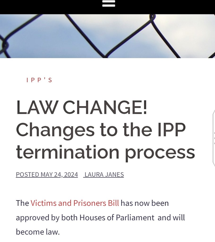 The Victims and Prisoners Bill has now been approved by both Houses of Parliament. When it comes into force it will create significant changes as to how #IPP licences can be ended. See my blog for @PrisonLawyrsAPL on the changes