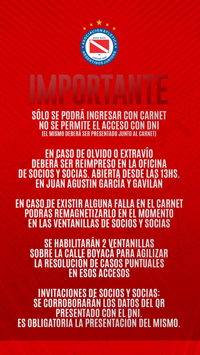 #AAAJ 🇦🇹 Todo lo que tenés que saber para el sábado frente a River Plate. 🤳 argentinosjuniors.com.ar/noticias/socio… 👈