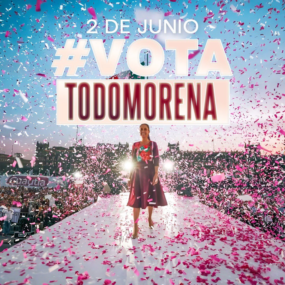 Daremos voto masivo en apoyo a MORENA y a la doctora Claudia Sheinbaum, tienes que invitar a familiares, amigos a que esta 2 de Junio se sienta nuestra voz en las urnas, todos juntos por la continuidad de la 4T. Dese el principio tenemos a nuestra elegida y así lo demostraremos,