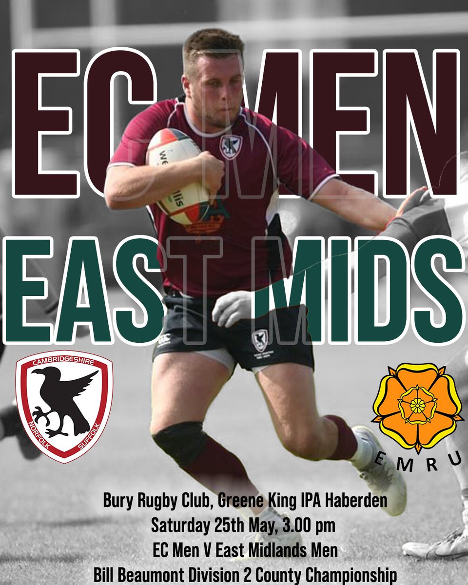Join us tomorrow at the Greene King IPA Haberden for top-tier rugby action! Eastern Counties Men vs. East Midlands Men 🕒 Kick-off: 3 PM 🍻 Bar open from 12 PM 🎟️ Free entry