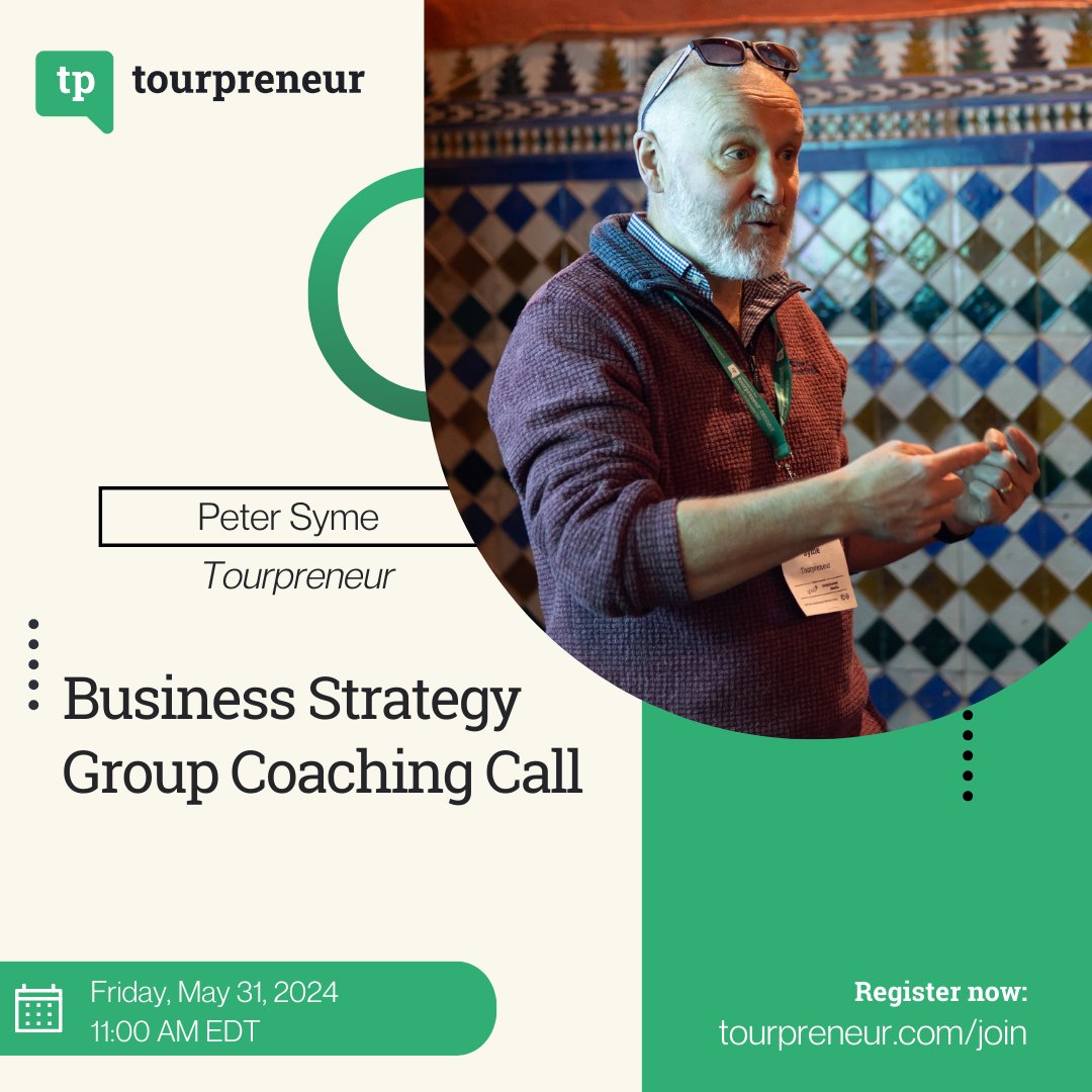 Upcoming Business Coaching for May 30-31, 2024

Marketing Strategy Group Coaching Call (USA/EUR) with Chris Torres
📅 Thursday, May 30, 2024

Business Strategy Group Coaching Call with Peter Syme
📅 Friday, May 31, 2024

#touroperator #toursandactivities #tourismindustry