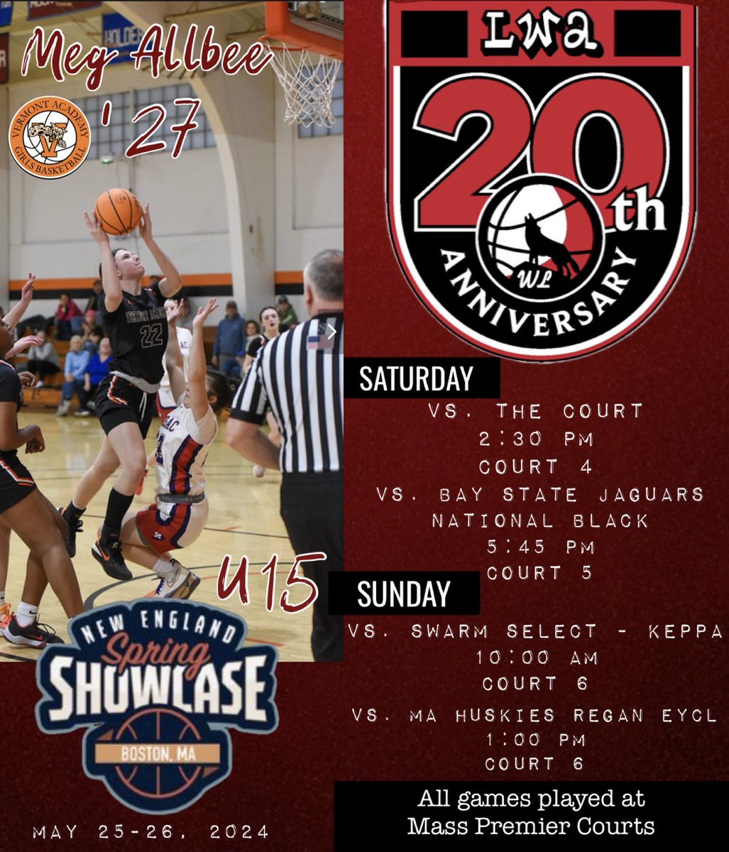 MegAllbee22's tweet photo. We are at the New England Showcase this weekend in Boston Area @SelectEventsBB. First tournament with my @LWAVT u15(south) team, excited to see what we can do!

I will also be playing some with the u17 team this weekend! Let’s go!!! https://t.co/pD7b0JmimH