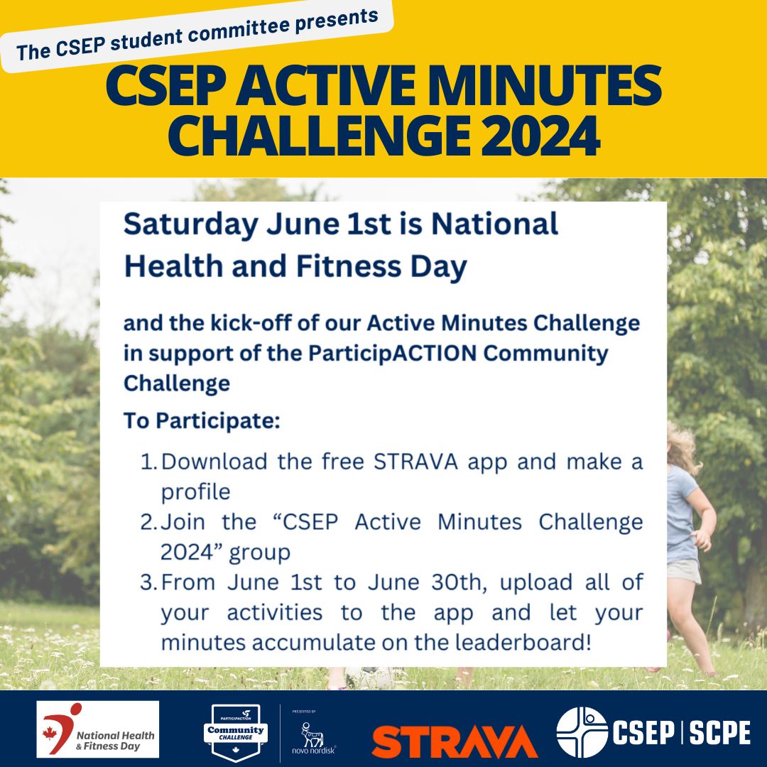 Join the CSEP Student Committee for the National Health and Fitness Day active minutes challenge! Let's climb to the top of the Strava leaderboard together! Check out the link for details and register!  buff.ly/3OzmpEm
 #CommunityChallenge #NationalHealthAndFitnessDay