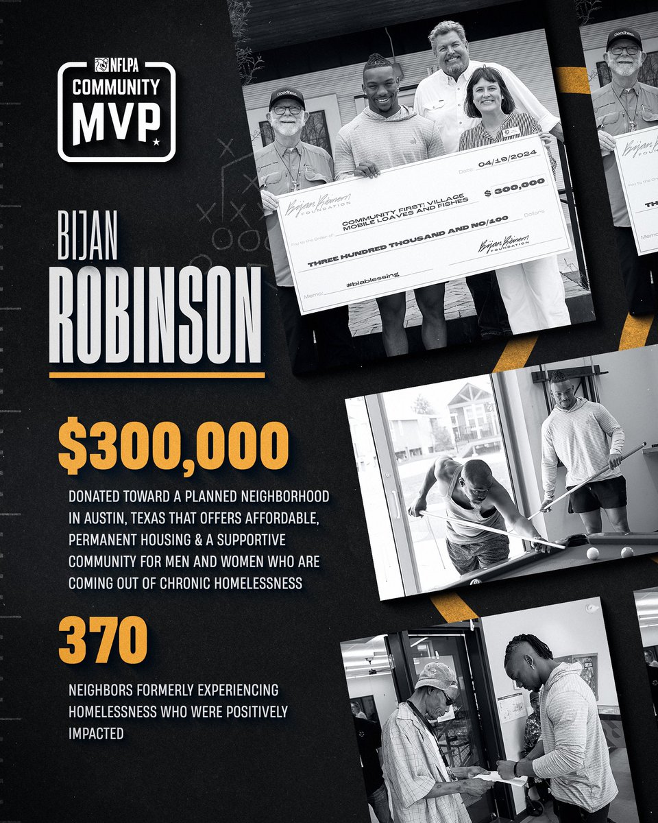 Atlanta Falcons running back Bijan Robinson donated $300,000 to Mobile Loaves & Fishes to support Community First! Village in Austin, Texas. This helps provide housing and support for those formerly experiencing homelessness. 👏 #CommunityMVP