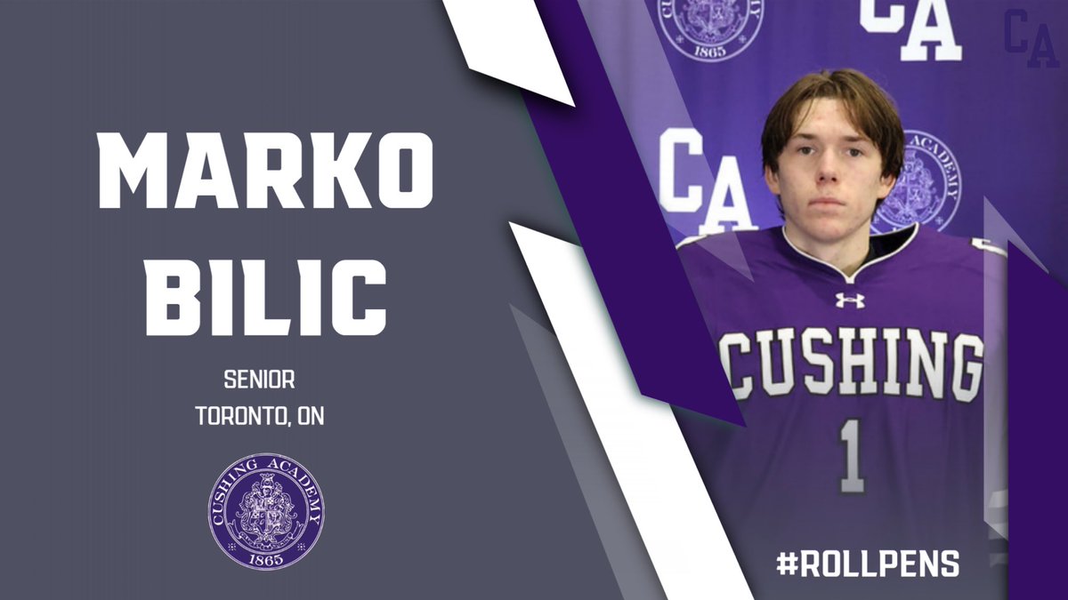 🔦#SeniorSpotlight thank you Marko Bilic! Marko posted 10 shutouts and a .939 svp to earn All-New England First Team honors. His favorite Cushing memory was beating St. Sebs at home. He is committed to @SunDevilHockey and will play next year for the Vernon Vipers! #RollPens 🐧