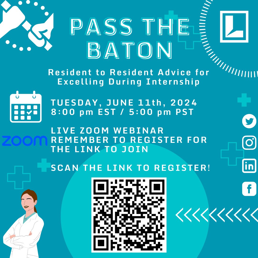 🔬📢 From one resident to another, join our 'Pass the Baton' webinar for priceless advice on excelling during your internship. Let's elevate each other! Registration ⬇️ partners.zoom.us/webinar/regist… #LatinoSurgery #PassTheBaton