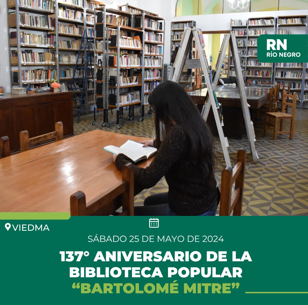 rncultura's tweet image. ¡Feliz 137° Aniversario Biblioteca Popular "Bartolomé Mitre! 🎂📚
Hoy nuestra querida biblioteca abre sus puertas para festejar, vení a disfrutar de diversas actividades  de 17 a 19 en Colón 498. 💚

#Viedma #FelizAniversario #BibliotecasPopulares