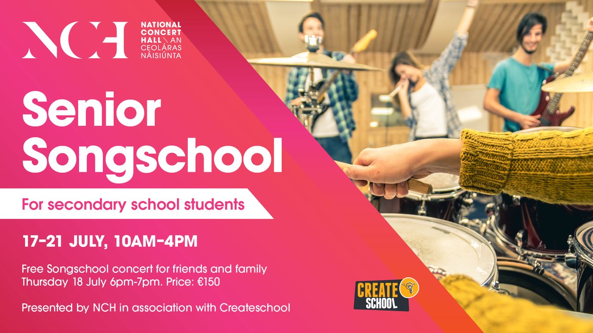 This Summer why not learn to write, record and perform your own songs with Songschool Summer Camp! Get tips and tricks from Createschool tutors on songwriting, music technology, and much more Book now! nch.ie/all-events-lis…