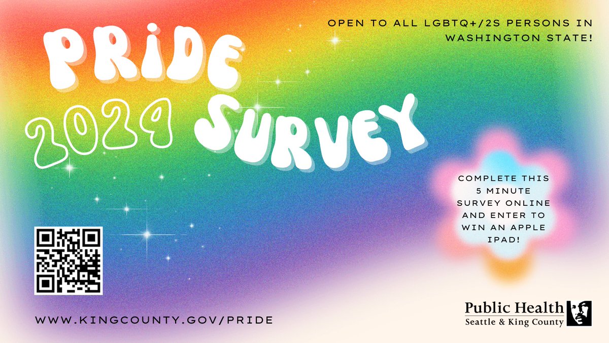 LGBTQ+/2S and living in WA state? Take the annual Pride Survey and get a chance to win 1 of 10 brand new iPads!

Take the survey online or find our survey team at PRIDE ASIAFEST (@prideasiaorg) this Sunday, May 26 at Hing Hay Park.

Pride Survey: kingcounty.gov/pride