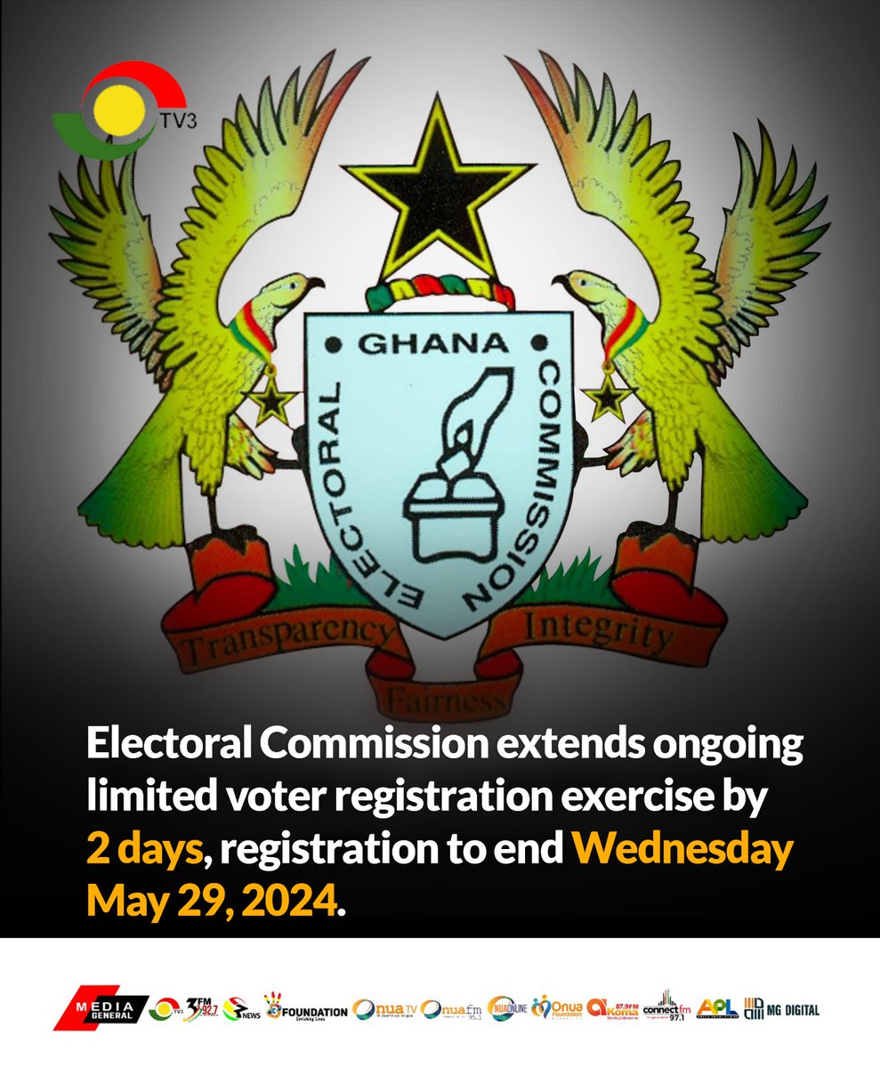 EC extends limited voter registration exercise to May 29. #3NewsGH