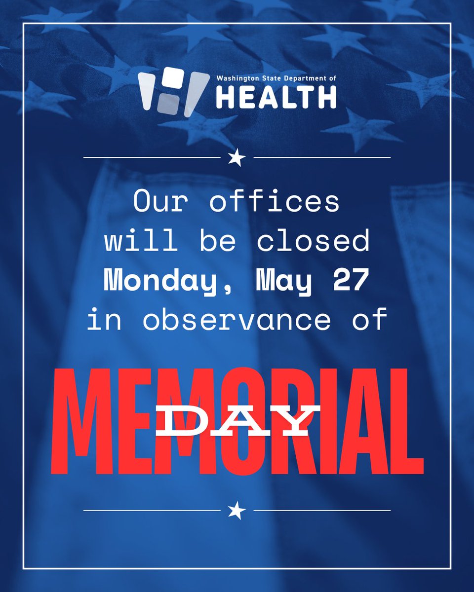 Plan ahead! Our offices will be closed on Monday, May 27 in observance of the Memorial Day holiday. We will reopen on Tuesday, May 28.