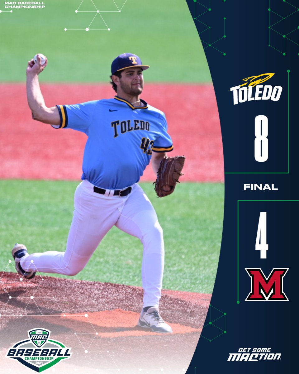 MACSports's tweet photo. 🚀🚀🚀

The Rockets survive and advance behind 8.1 strong innings from Jackson Bergman! 

@ToledoBaseball | #MACtion https://t.co/xYHpmnwlcf