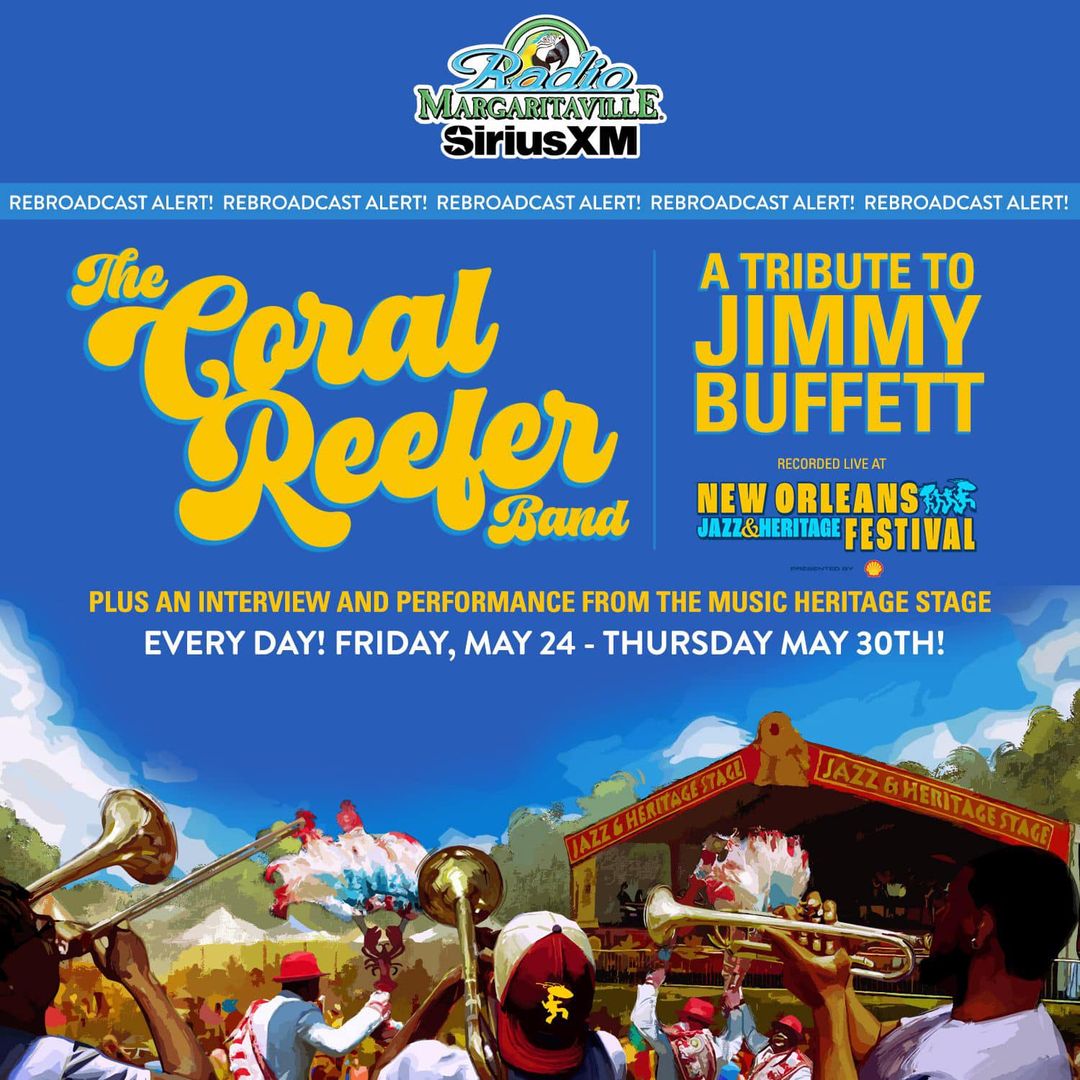 The 2024 NOLA Jazz Fest #CoralReefer (back-to-back) Interview & Show starts TODAY (5/24) during my show at 4pm (KWT)! Today also begins the new @RadioMville @JimmyBuffett #JBCR schedule. See It Here: Margaritaville.com/Radio-Margarit… o0 #BubblesUp o0 Cheers & Fins Up!!! ~~~/)~~\o/~~(\~~