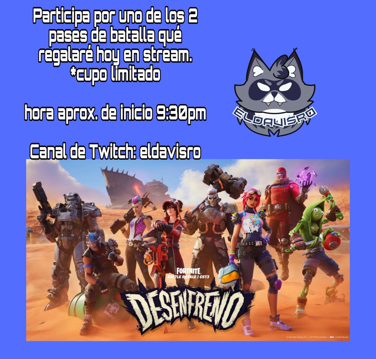 eldavisro's tweet photo. Hoy se arma algo en stream 🦝🎁
#fortnite
#Twitch 
#battlepass
#pasedebatalla https://t.co/YnezyoFo3K