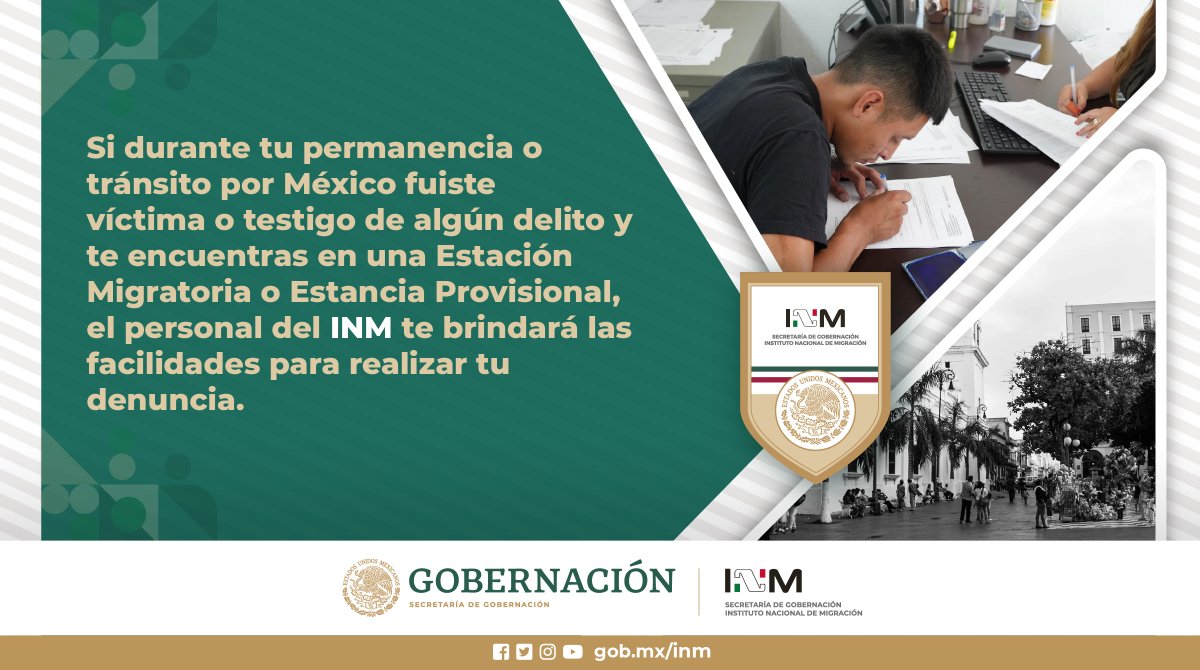 En las estaciones migratorias o estancias migratorias del @INAMI_mx se apoya 🤜🏻🤛🏻 a las personas extranjeras para que realicen una denuncia, si fueron víctimas o testigos de algún delito. #INMContigo