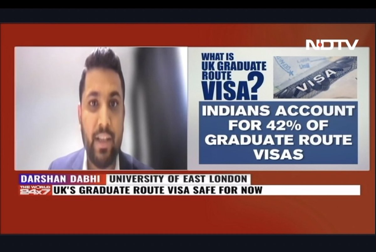 Gave an insight on the importance of the graduate route to <a href="/ndtv/">NDTV</a> as we welcome the government’s decision to keep the route. Much awaited relief for our current and upcoming students <a href="/UEL_News/">Uni of East London</a> #weareInternational