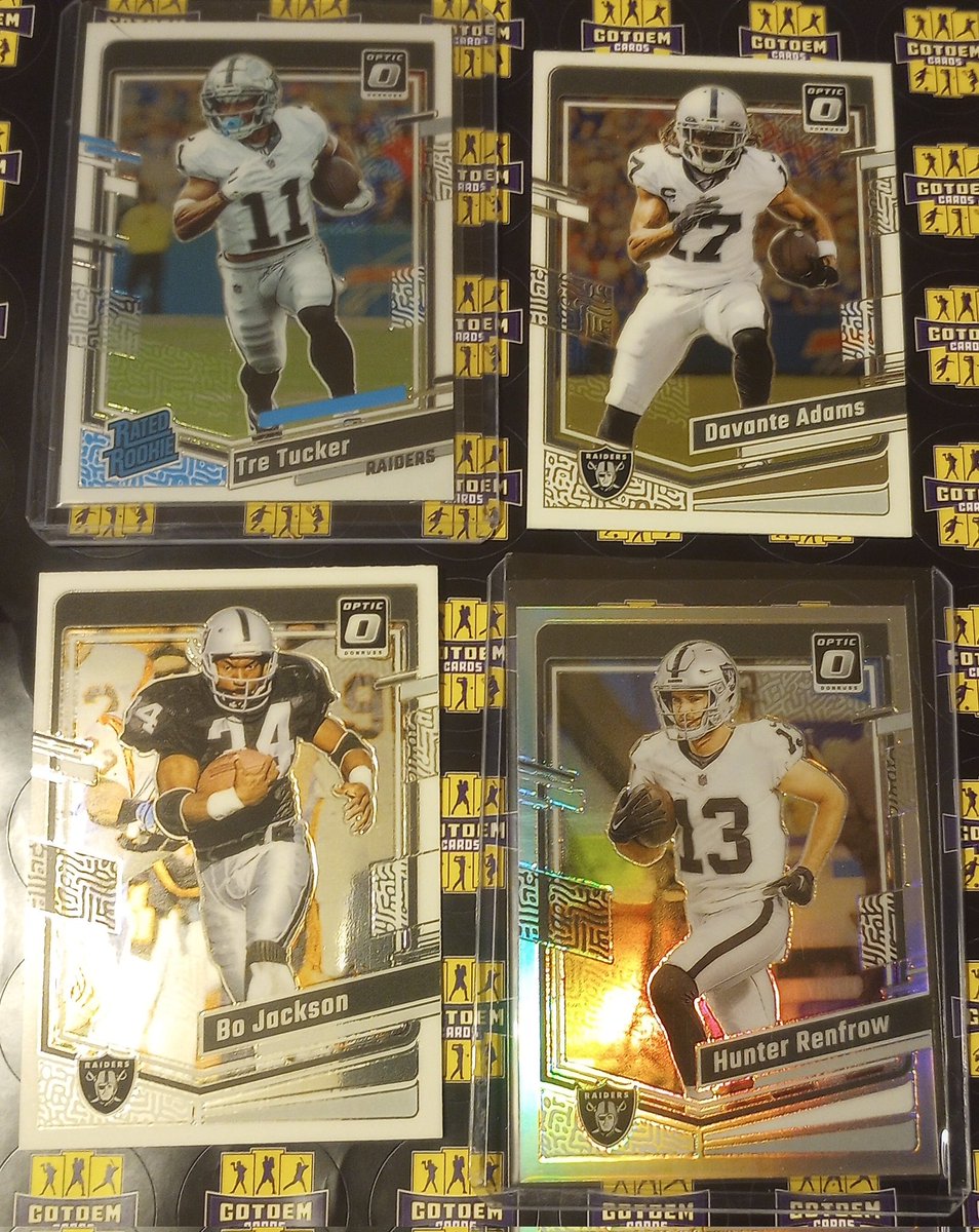 2023 Donruss Optic #Raiders 16 card lot RC silver and patches $75 OBO Repost's and Tags Always Appreciated 👍 #TheHobbyFamily #TheHobby #NFLonX #sportscards #Tbbcrew #sportscardsforsale @JakeMc945 @Nolacardtweets @ILOVECOLLECTIN1 @sports_sell @84baseballcards