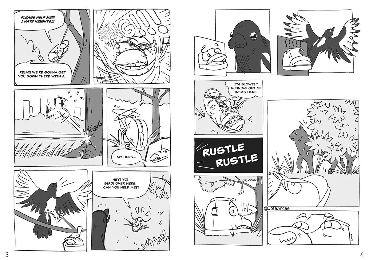 JotaArcae's tweet photo. Found a small comic I made in early 2020 for a risography course at college. We had to make a little 6 page story about shoes (Don't ask me why, the course voted for that topic for some reason lol)The actually printed version was unfortunately lost due to the nature of that year. https://t.co/f1mH9PkCou
