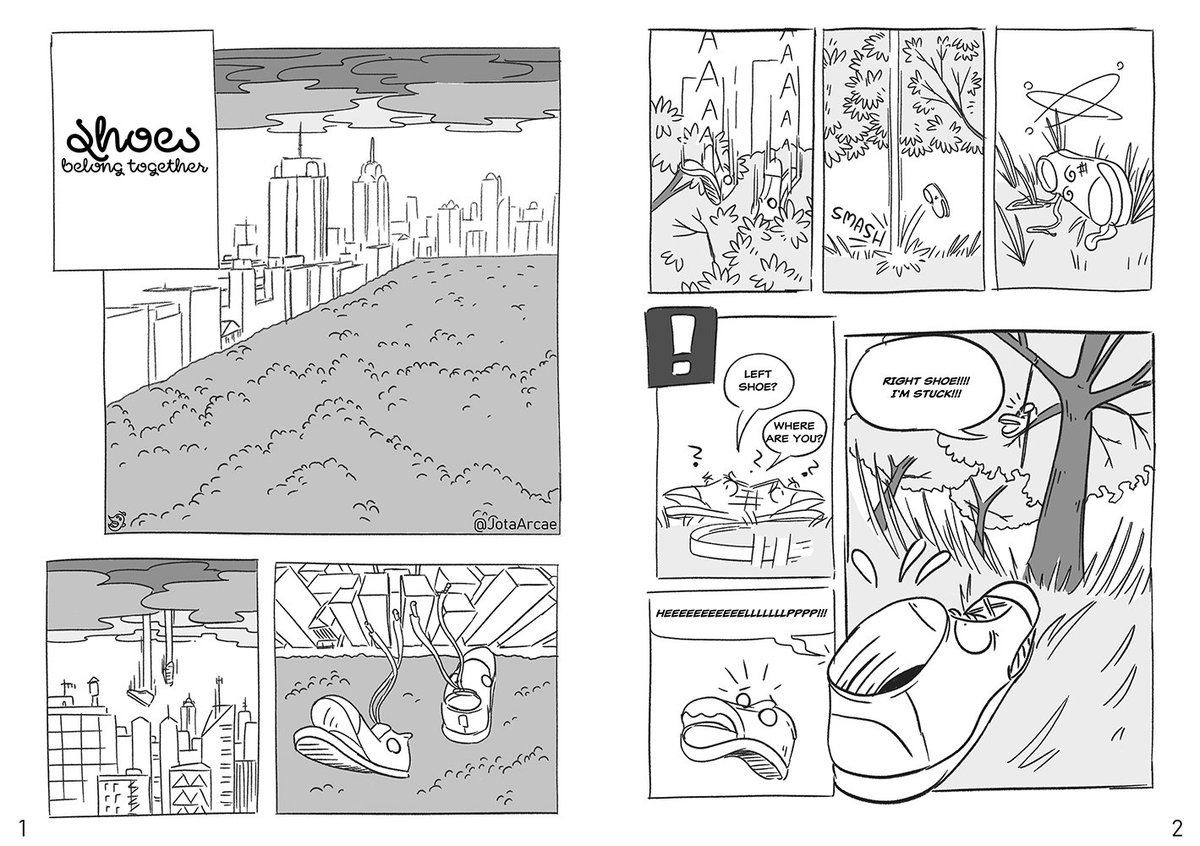 JotaArcae's tweet photo. Found a small comic I made in early 2020 for a risography course at college. We had to make a little 6 page story about shoes (Don't ask me why, the course voted for that topic for some reason lol)The actually printed version was unfortunately lost due to the nature of that year. https://t.co/f1mH9PkCou