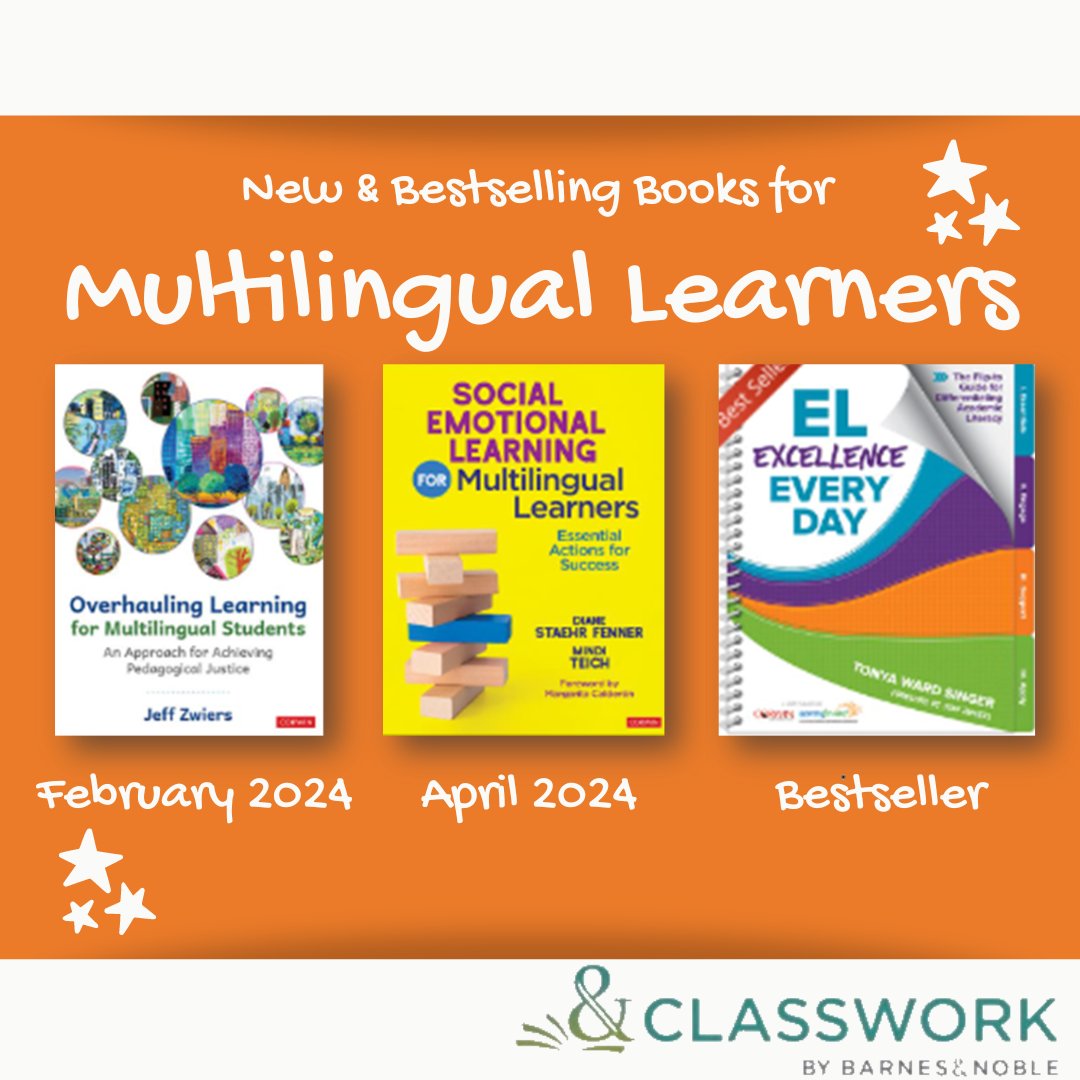 Barnes & Noble Classwork (@bn_classwork) on Twitter photo Looking for new professional development titles for your multilingual students? Try these by <a href="/CorwinPress/">Corwin</a>, Jeff Zwier, <a href="/DStaehrFenner/">Diane Staehr Fenner, Ph.D. (she/her)</a>, <a href="/MindiTeich/">Mindi Teich</a>, & <a href="/TonyaWardSinger/">Tonya Ward Singer</a>!
Additional resources here - ow.ly/8KxK50RmqXO
#SELforMLs #MLL #ELL #ESL #bilingual Looking for new professional development titles for your multilingual students? Try these by <a href="/CorwinPress/">Corwin</a>, Jeff Zwier, <a href="/DStaehrFenner/">Diane Staehr Fenner, Ph.D. (she/her)</a>, <a href="/MindiTeich/">Mindi Teich</a>, & <a href="/TonyaWardSinger/">Tonya Ward Singer</a>!
Additional resources here - ow.ly/8KxK50RmqXO
#SELforMLs #MLL #ELL #ESL #bilingual