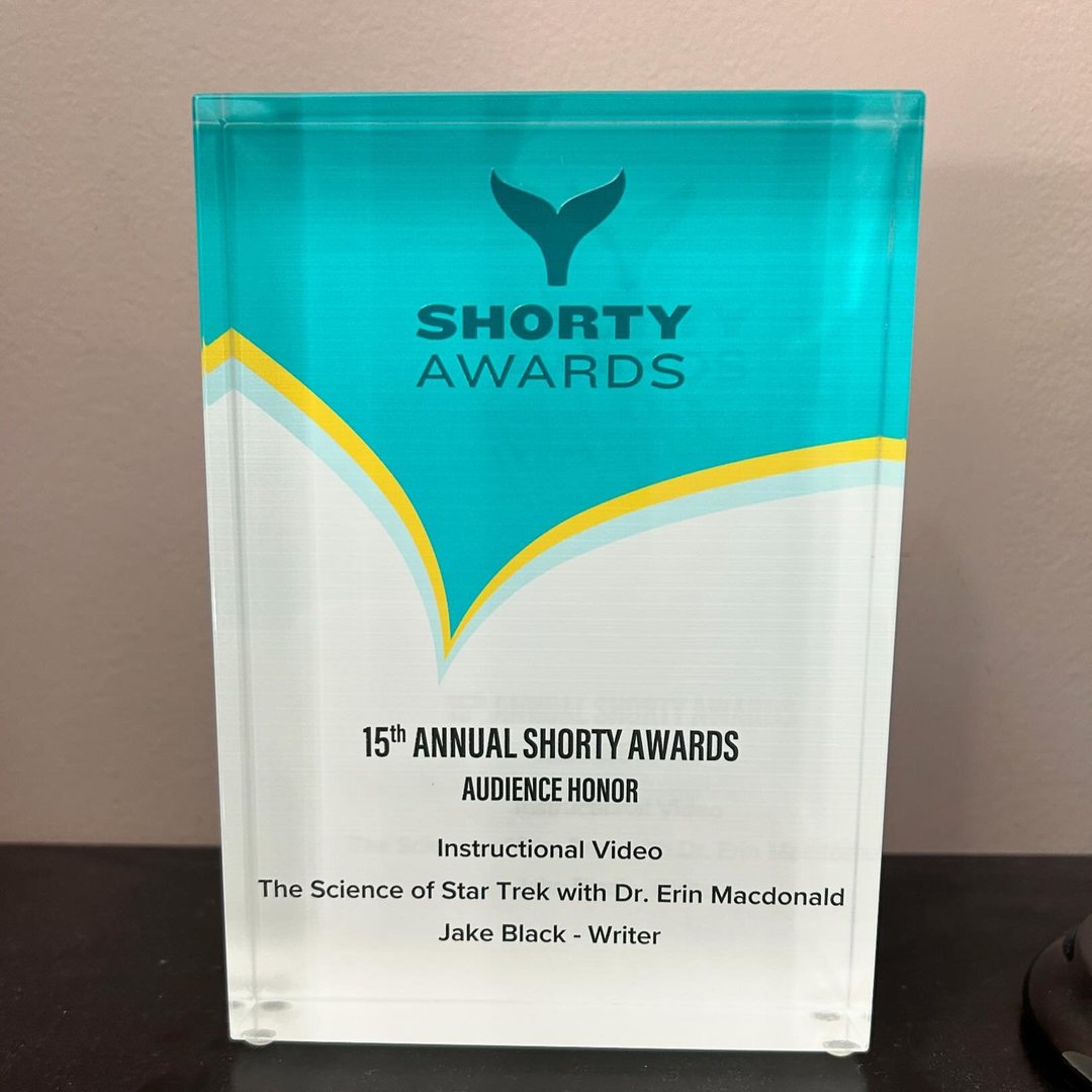 Thrilled to have received my plaque for last year’s @shortyawards Audience Honor for The Science of @StarTrek With @drerinmac! (Special shoutout to my friend and collaborator, the absolutely brilliant Dr. Erin for the heads up on this award!) #StarTrek #StarTrekProdigy