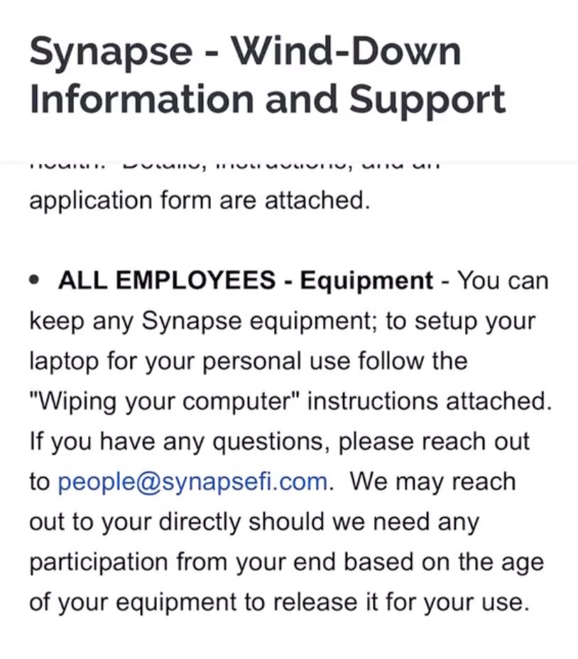 Synapse instructed laid off employees to destroy all data on their device on Monday: