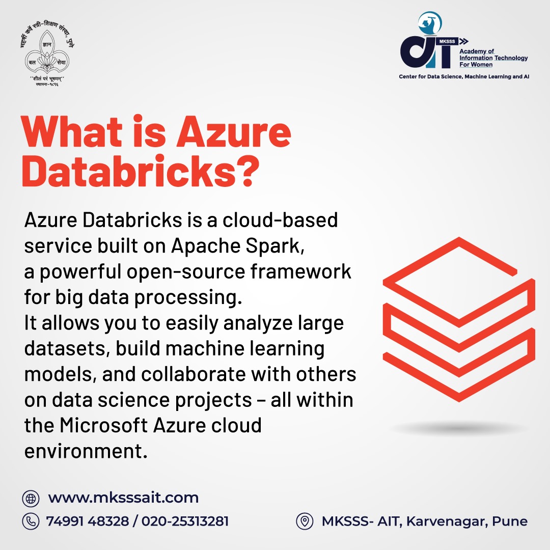 Azure Databricks: Analyze, build, and collaborate on data science projects seamlessly! 🌟🔍

#MKSSS #AIT #artificialintelligence  #womenempowerment #machinelearningtools #machinelearningcourse  #datascience #dataanalytics #AWS #amazonwebservice #Azure   #azurecloud #PowerBI