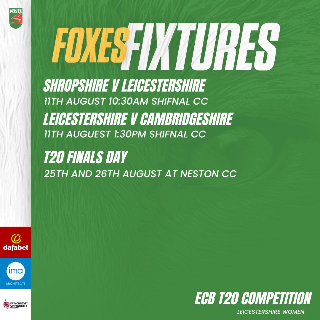 🏏 Women T20 Fixtures Women kick off their T20 campaign on 📅Sunday 26th May 🏏 2 T20s against @NWCCCSteelbacks and @LincsCricket at @cleethorpescc #LCCCWomen #HerGameToo #WeGotGame #foxes 🦊