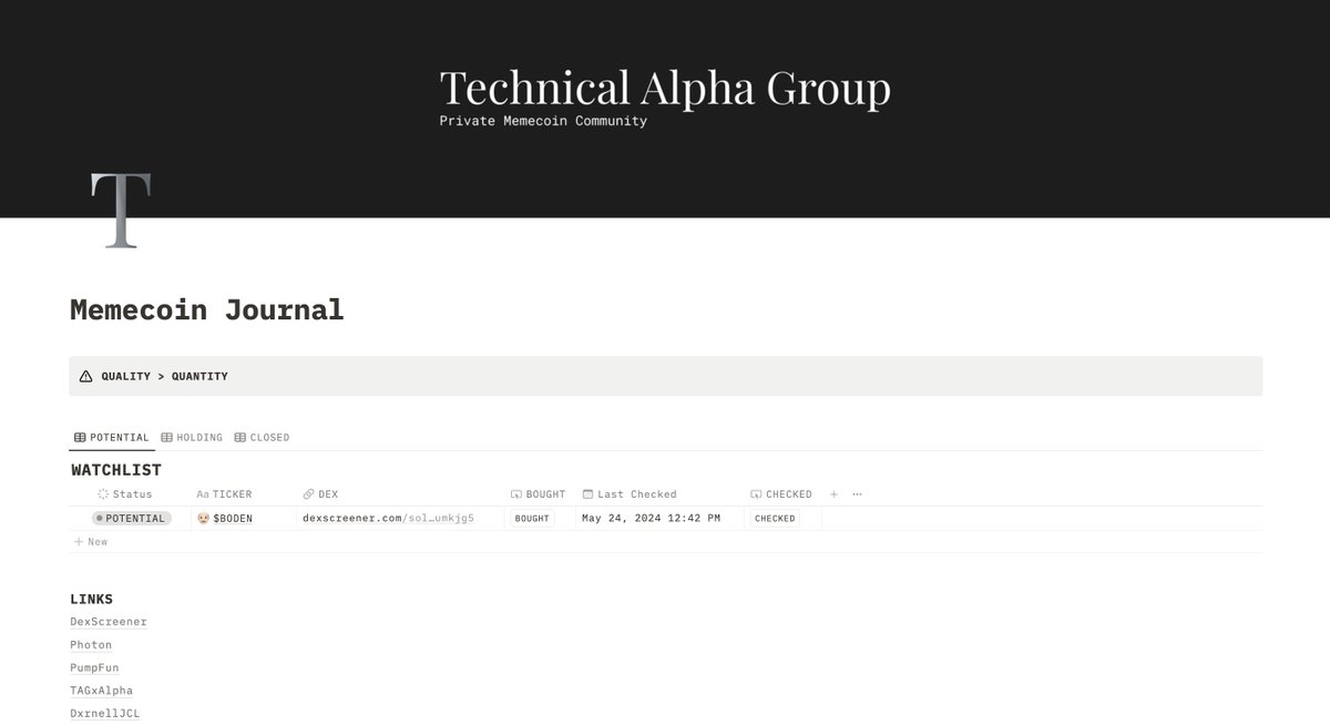 NOTION WATCHLIST

I was struggling to keep track of all the shitcoins so I cooked up a quick and simple Notion database

If you want it. Like, Comment and RT

Here’s a quick thread on how it works