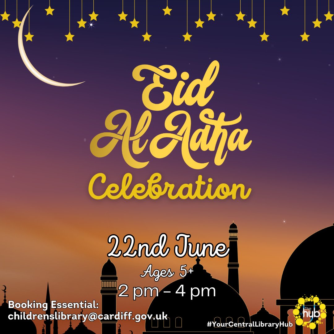 Join us for a FREE fun kids event celebrating Eid-Al-Adha. Spaces are limited and booking is essential: childrenslibrary@cardiff.gov.uk #FreeEvent #EidAlAdha #EidAlAdha2024 #Cardiff #Fun #YourCentralLibraryHub #ChildrensLibrary #ChildrensEvent