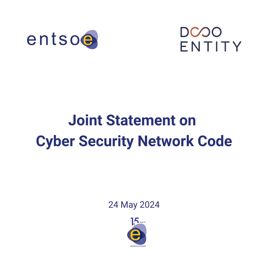 Today, the @EU_Commission published its first-ever Network Code on Cybersecurity for the electricity sector💻 ENTSO-E and the @DSOEntity_eu are proud of their collaboration towards this milestone. Read our joint statement👇 entsoe.eu/news/2024/05/2…