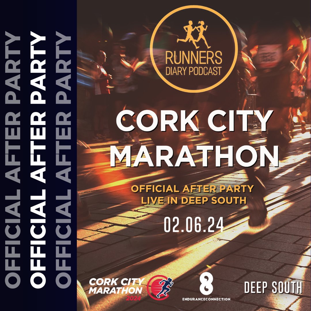 Celebrate your achievement with fellow athletes at the Official After Party hosted by @RunnersDiaryPodcast, in Deep South. There’ll be interviews with winners, food, and entertainment. Kicking off at 12.30pm, Free entry – first come first served !

corkcitymarathon.ie