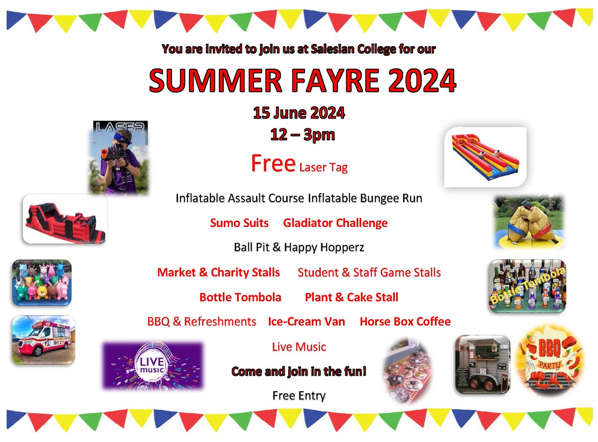 Save The Date! The Salesian College Summer Fayre is on Saturday 15 June 2024 from 12.00 - 3.00pm. This is a fabulous family friendly event with activities for all age groups to enjoy.