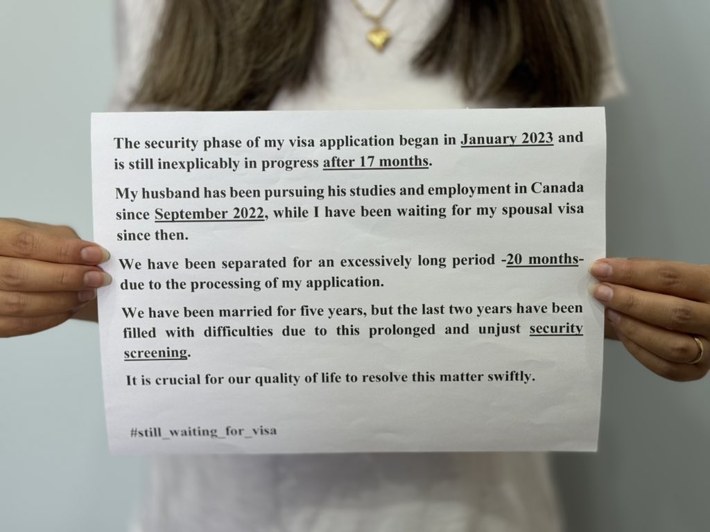 My husband and I have been separated for 20 months due to the prolonged and unjust security screening process of my spousal visa application.
@globalstudentgv 
@JustinCMPatrick 
@CitImmCanada
@MarcMillerVM
@JustinTrudeau
@CanBorder @csiscanada
@ICCongress