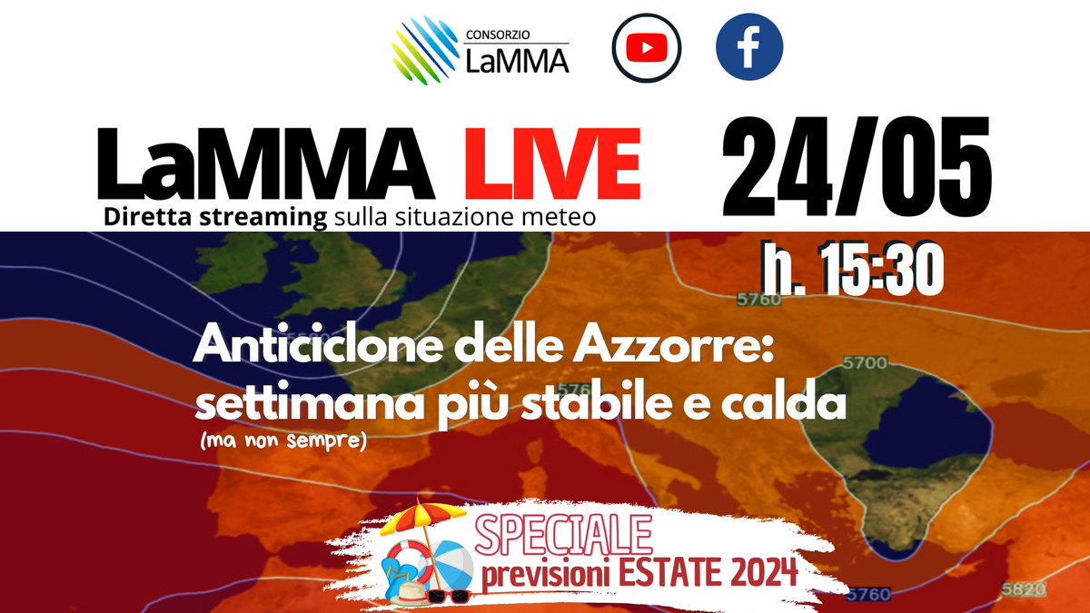 Tra poco ore 15:30 #LaMMALive Diretta dalla sala meteo. Oltre al meteo per la settimana prossima faremo uno speciale FOCUS sulle previsioni stagionali per l' ESTATE 2024. Seguiteci su YouTube: youtube.com/watch?v=wxm950… e Facebook: facebook.com/consorzio.lamma