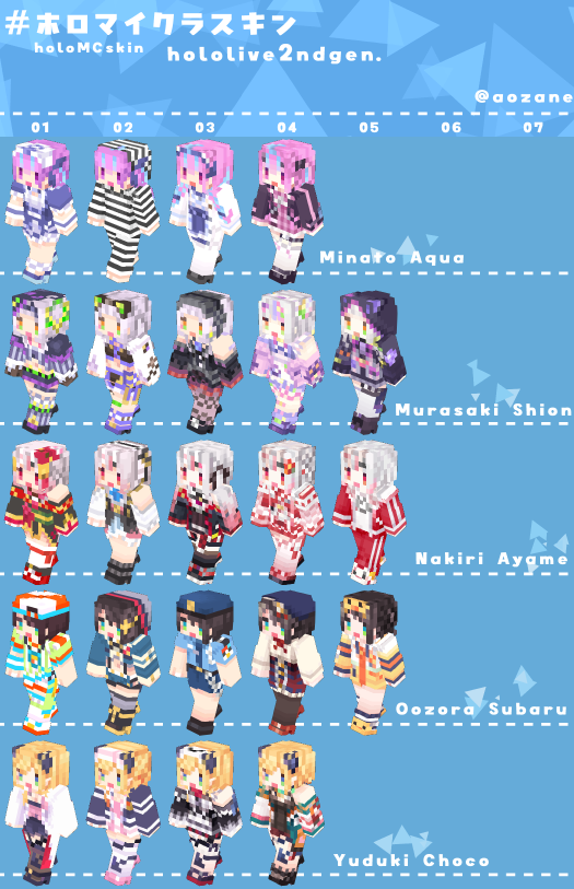 ホロライブ2期生のマイクラスキンの公開を再開しました！（過去の