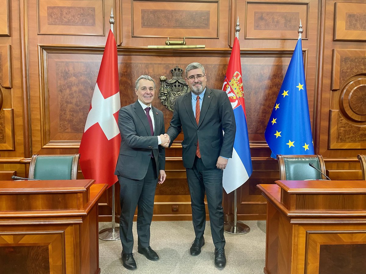 ignaziocassis's tweet photo. Fruitful exchange with @nstarovic 🇷🇸 Minister of Labour, Employment, Veteran & Social Affairs in Belgrade: We discussed the well-established & valued Swiss contribution to #dialogue between #Serbia & #Kosovo.

A #normalization of relations between the two sides is key for #peace and #stability in the Western Balkans & thus in the interest of all of us in Europe.